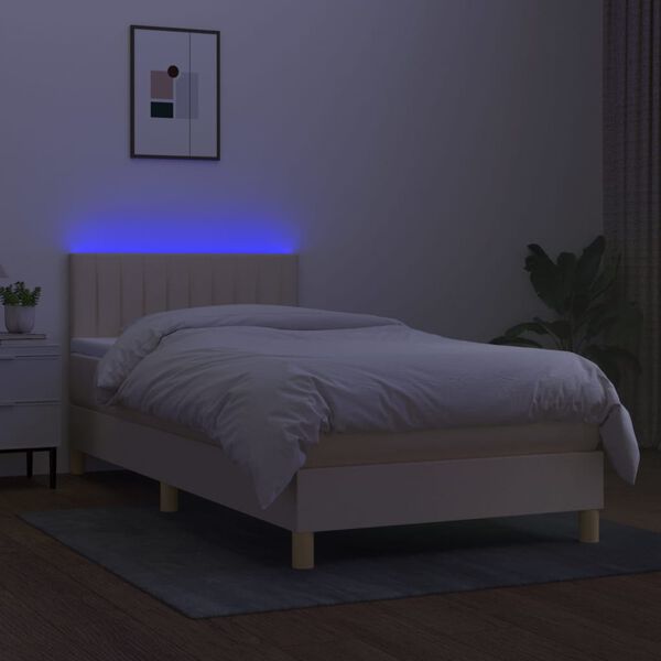 vidaXL Cama box spring con colch&oacute;n y LED tela crema 90x190 cm