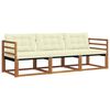 vidaXL Conjunto de sof&aacute;s de exterior con coj&iacute;n 3 pcs Natural y Crema