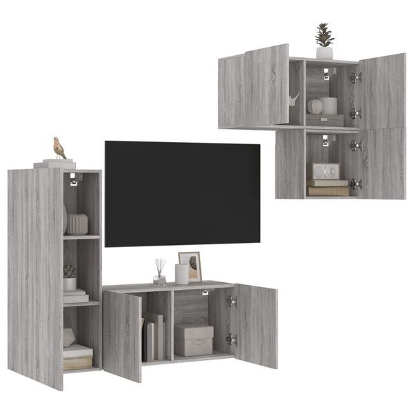 vidaXL Muebles de TV de pared 4 pzas madera de ingenier&iacute;a gris Sonoma