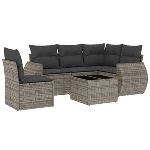 vidaXL Set de muebles de jard&iacute;n 6 pzas y cojines rat&aacute;n sint&eacute;tico gris