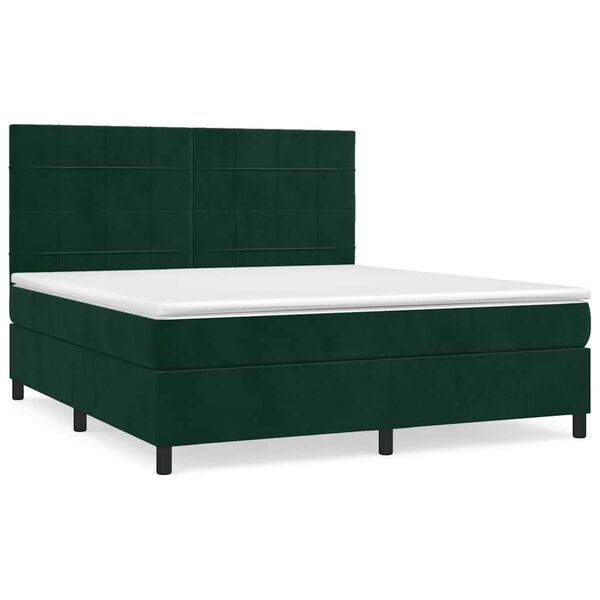 vidaXL Cama box spring con colch&oacute;n terciopelo verde oscuro 160x200 cm