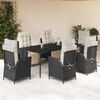 vidaXL Set de comedor de jard&iacute;n 7 pzas y cojines rat&aacute;n sint&eacute;tico negro