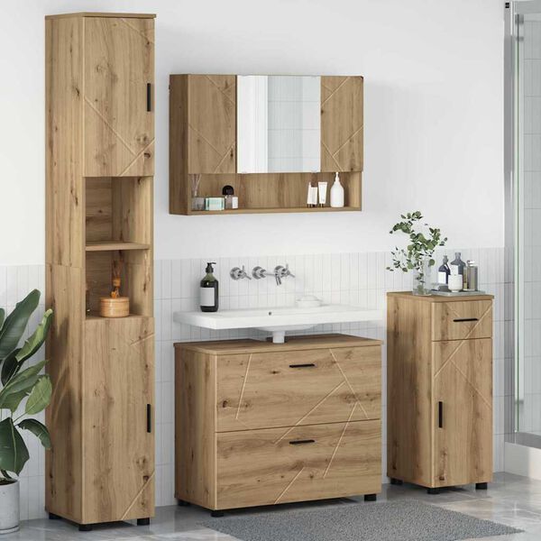 vidaXL Juego de muebles de ba&ntilde;o con caj&oacute;n 4 pcs Roble artesanal