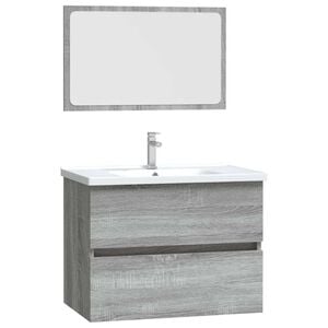 vidaXL Set de muebles de ba&ntilde;o 2 pzas madera contrachapada gris sonoma