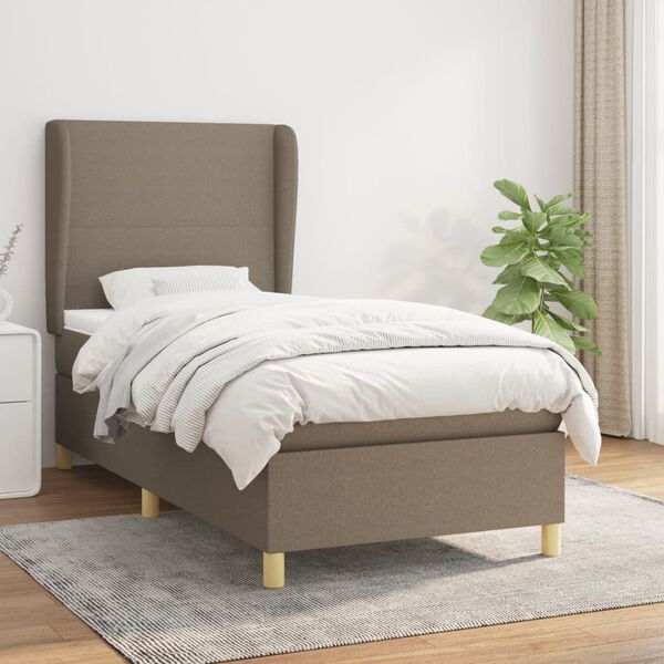 vidaXL Cama box spring con colch&oacute;n tela gris taupe 100x200 cm