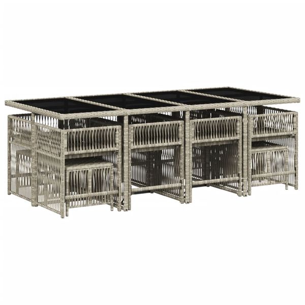 vidaXL Set comedor jard&iacute;n y cojines 13 pzas rat&aacute;n sint&eacute;tico gris claro