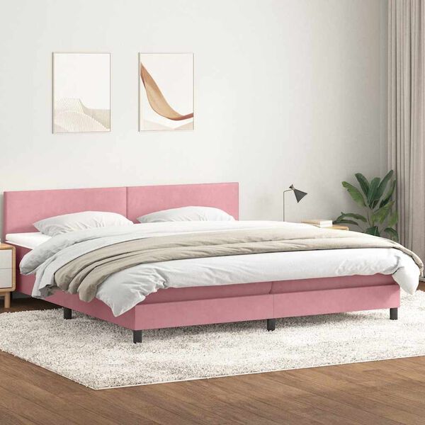 vidaXL Cama box spring con colch&oacute;n y LED terciopelo rosa 200x210 cm