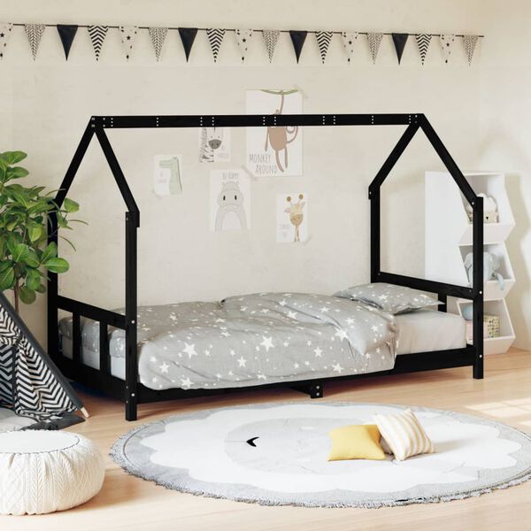 vidaXL Estructura de cama para ni&ntilde;os madera de pino negro 90x190 cm