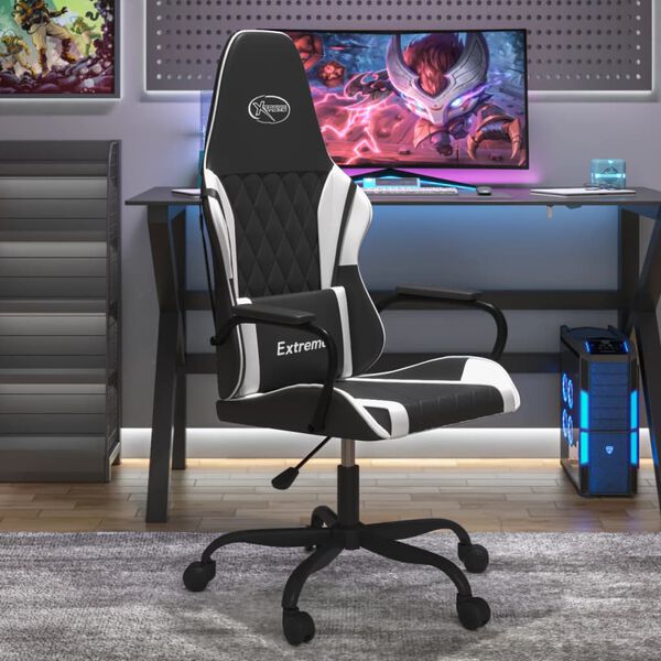 vidaXL Silla gaming de masaje cuero sintético negro y blanco
