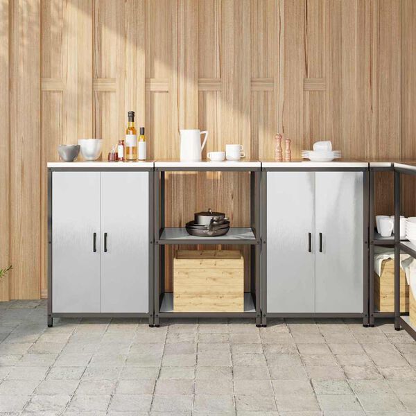 vidaXL Juego de Almacenamiento de Cocina con estante 3 pcs Plateado