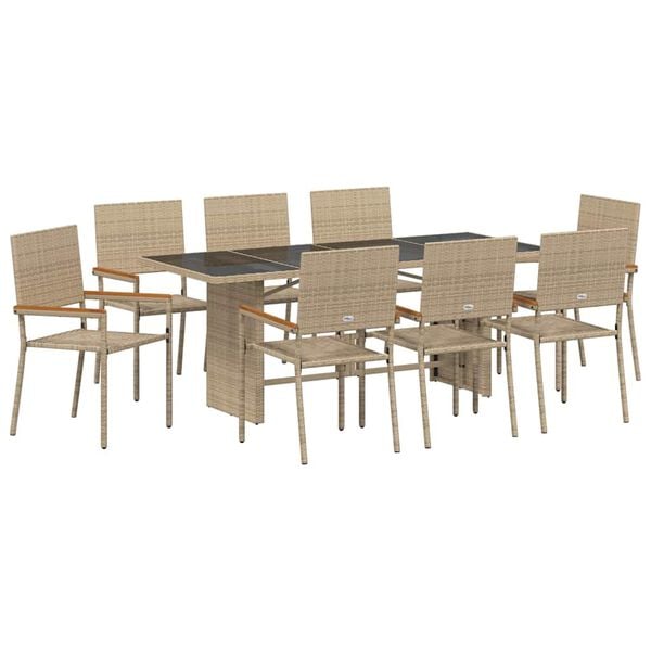 vidaXL Conjunto de Comedor de Jard&iacute;n 9 pcs Beige rat&aacute;n sint&eacute;tico