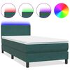 vidaXL Cama box spring con colch&oacute;n y LED terciopelo verde oscuro 90x210 cm