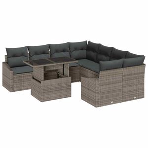 vidaXL Conjunto de sof&aacute; de jard&iacute;n 9 pcs Gris Polirat&aacute;n