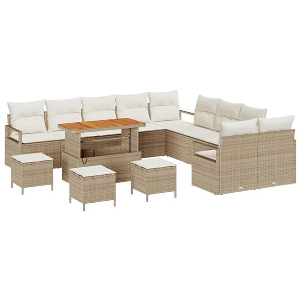 vidaXL Conjunto de sof&aacute; de jard&iacute;n con coj&iacute;n 14 pcs Beige y Crema