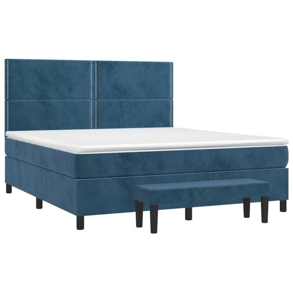 vidaXL Cama box spring con colch&oacute;n terciopelo azul oscuro 180x200 cm