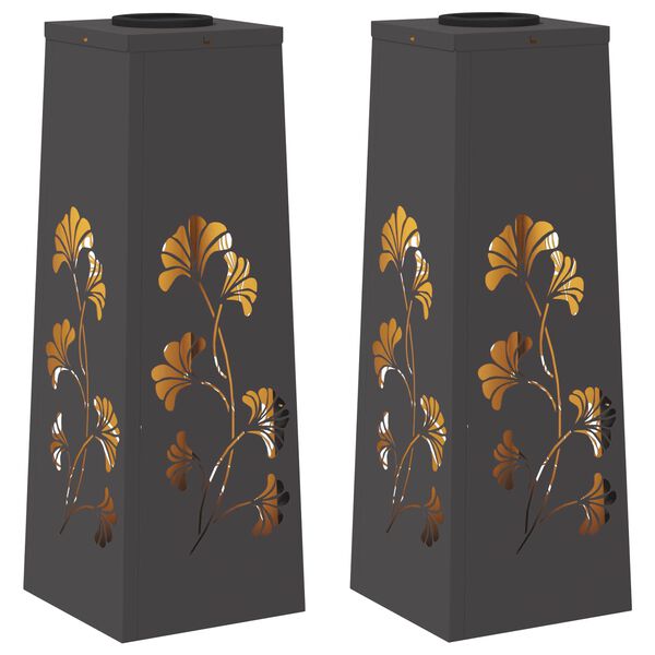 vidaXL Luz de camino LED solar 2 pcs Negro Acero laminado en fr&iacute;o