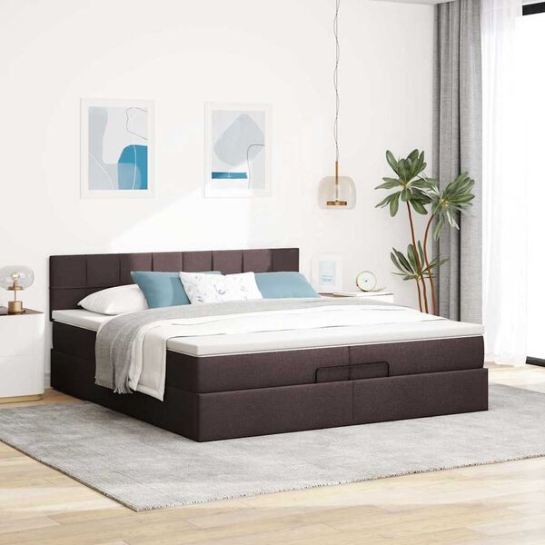 vidaXL Estructura de cama otomana con colch&oacute;n marr&oacute;n oscuro 200x200 cm