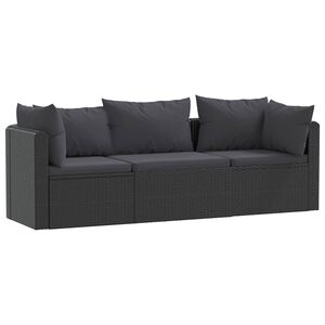 vidaXL Set de sof&aacute;s de jard&iacute;n 3 piezas y cojines rat&aacute;n sint&eacute;tico negro