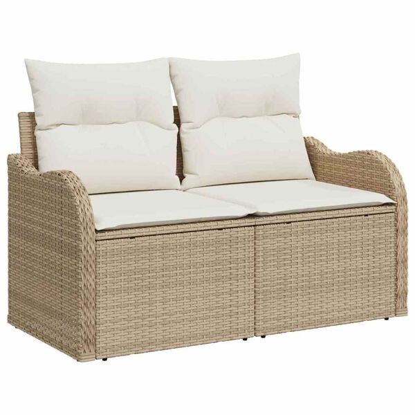 vidaXL Conjunto de sof&aacute; de jard&iacute;n 10 pcs Beige y blanco Polirat&aacute;n