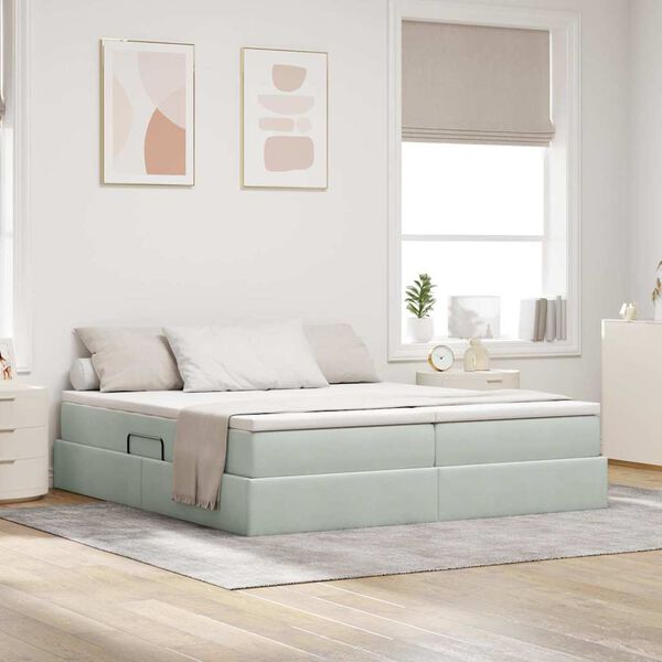 vidaXL Cama con almacenamiento y colch&oacute;n Gris Claro 180 x 200 cm