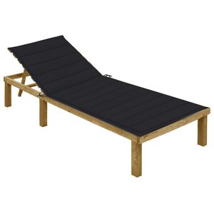 vidaXL Tumbona con coj&iacute;n negro madera de pino impregnada