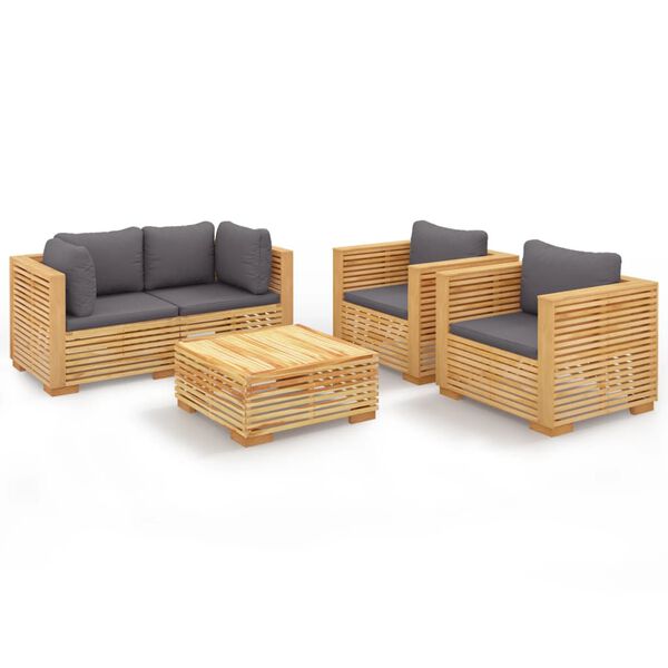 vidaXL Juego muebles de jard&iacute;n 5 piezas y cojines madera maciza teca