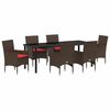 vidaXL Juego de mesa y sillas con coj&iacute;n 7 pcs Marr&oacute;n Rat&aacute;n sint&eacute;tico