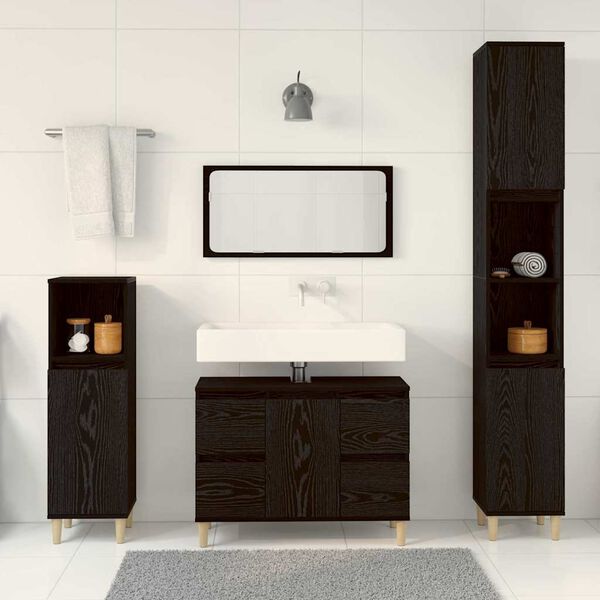 vidaXL Juego de muebles de ba&ntilde;o Montaje en la pared 3 pcs Roble Negro