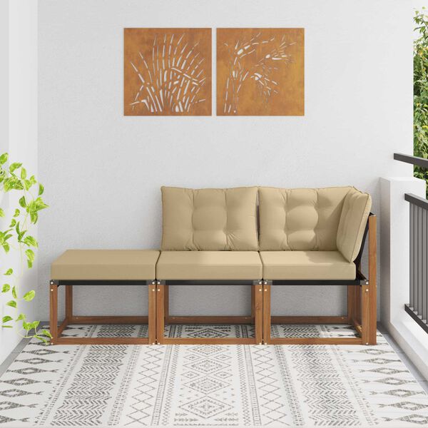 vidaXL Unidades de Sof&aacute; Modular de Exterior 3 Pieza Natural y Beige