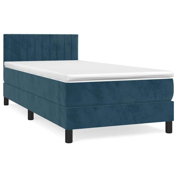 vidaXL Cama box spring con colch&oacute;n terciopelo azul oscuro 90x200 cm