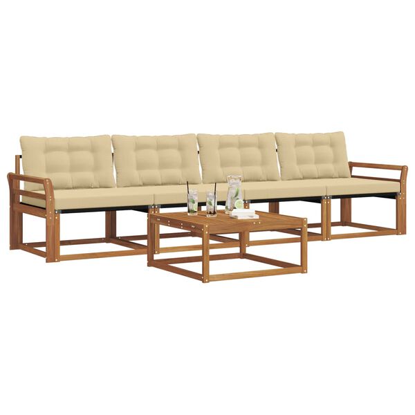 vidaXL Conjunto de sof&aacute;s de exterior con coj&iacute;n 5 pcs Natural y Beige