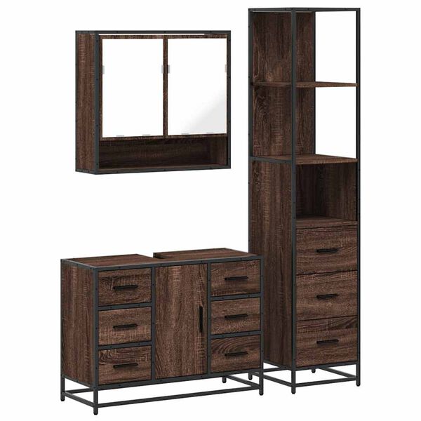 vidaXL Set de muebles baño 3 pzas madera contrachapada roble marrón