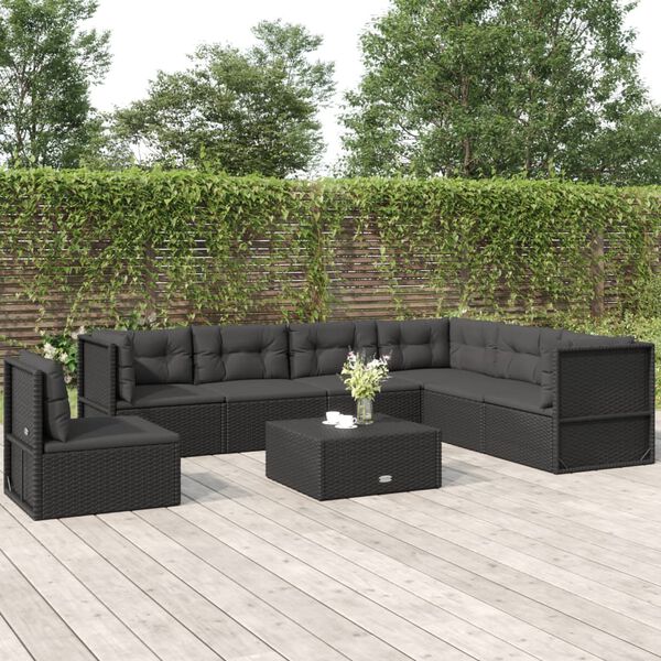 vidaXL Set de muebles de jard&iacute;n y cojines 7 pzas rat&aacute;n sint&eacute;tico negro