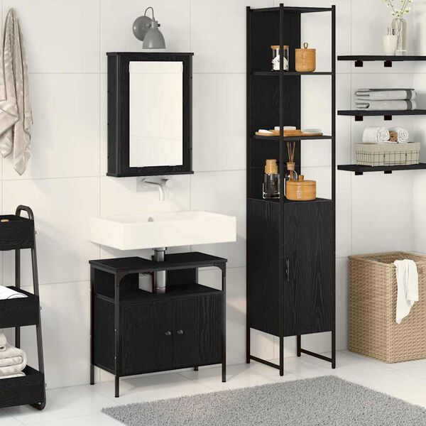 vidaXL Juego de muebles de ba&ntilde;o 3 pcs Roble Negro Madera de ingenier&iacute;a