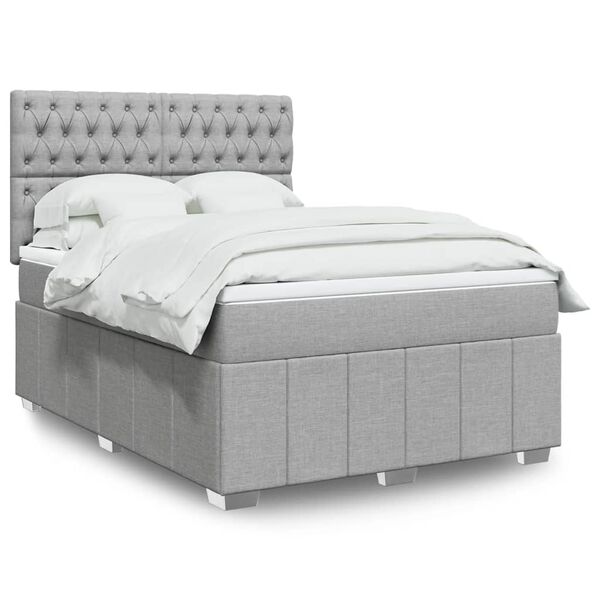 vidaXL Cama box spring con colch&oacute;n tela gris claro 140x200 cm