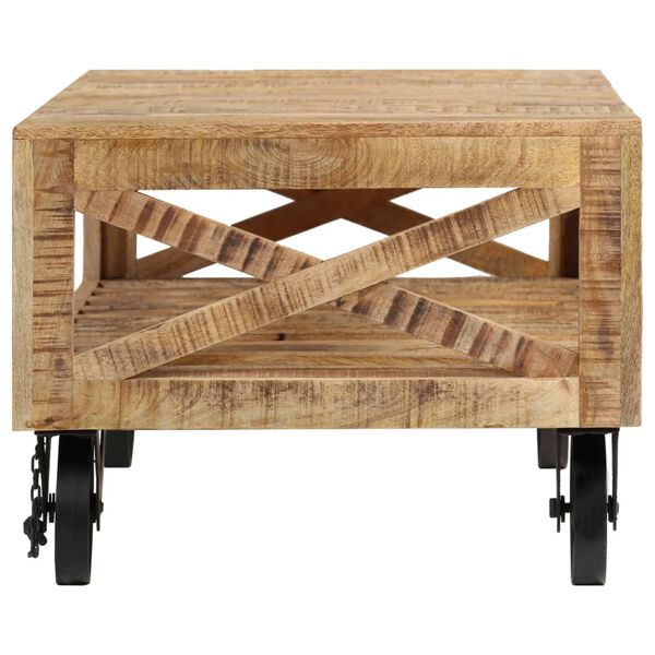 vidaXL Mesa de centro con ruedas madera maciza de mango 110x50x37 cm
