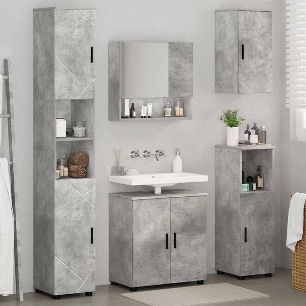 vidaXL Juego de muebles de ba&ntilde;o con almacenamiento 5 pcs Gris Concreto