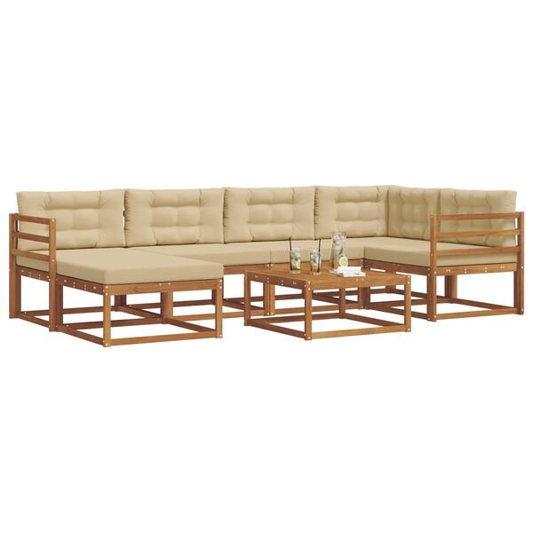 vidaXL Conjunto de sof&aacute;s de exterior con coj&iacute;n 7 pcs Natural y Beige