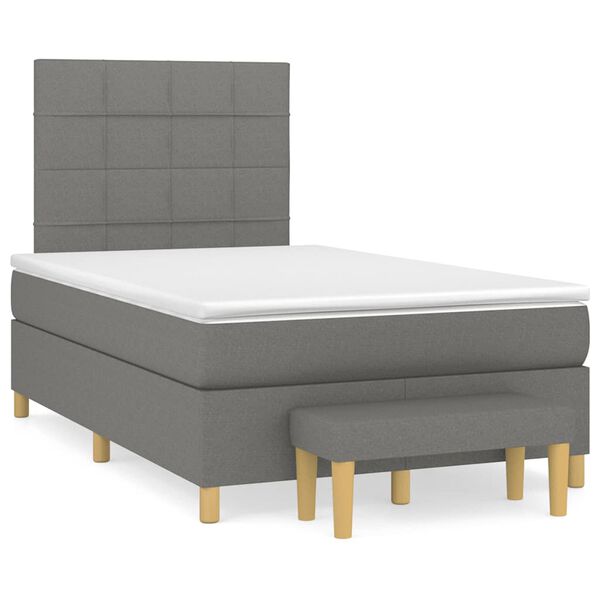 vidaXL Cama box spring con colch&oacute;n tela gris oscuro 120x190 cm