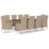 vidaXL Set comedor de jard&iacute;n 11 pzas con cojines rat&aacute;n sint&eacute;tico beige