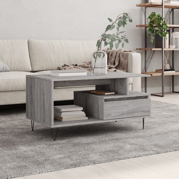 vidaXL Mesa de centro madera contrachapada gris Sonoma 90x49x45 cm