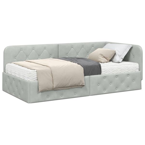 vidaXL Estructura de cama en esquina Gris Claro 90 x 190 cm Terciopelo