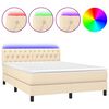 vidaXL Cama box spring colch&oacute;n y luces LED tela crema 140x200 cm