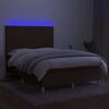 vidaXL Cama box spring colch&oacute;n luces LED tela marr&oacute;n oscuro 140x200cm