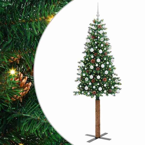 vidaXL Árbol de Navidad Delgado con 300 LED con soporte Verde 210 cm