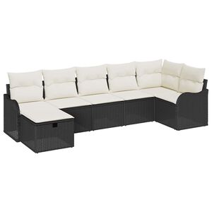 vidaXL Juego de Sof&aacute; 7 uds. Negro y crema rat&aacute;n sint&eacute;tico