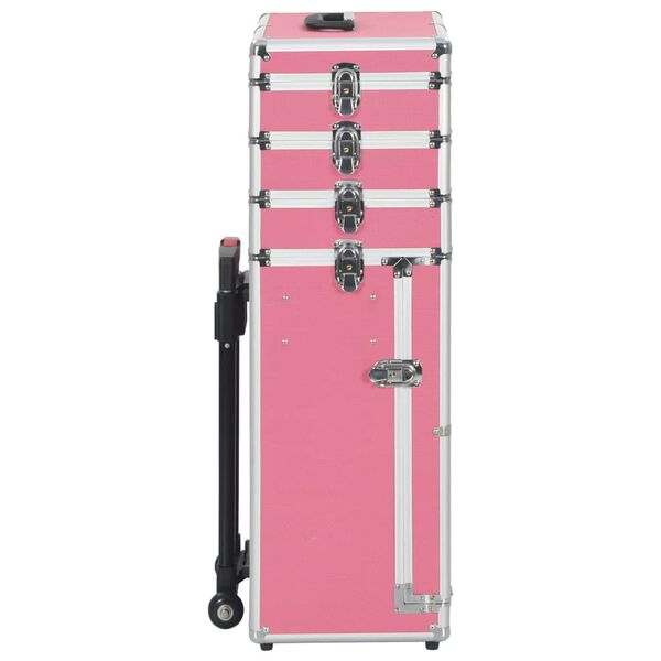 vidaXL Maletín trolley de maquillaje de aluminio rosa