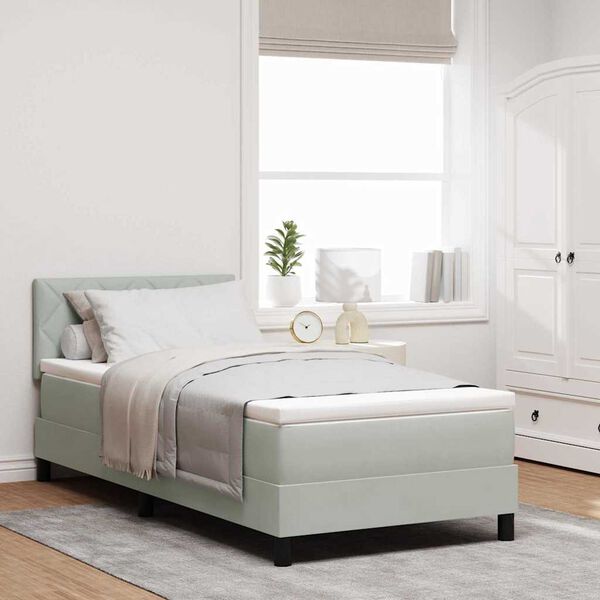 vidaXL Cama con Somier y Colchón Gris Claro 90 x 190 cm tela