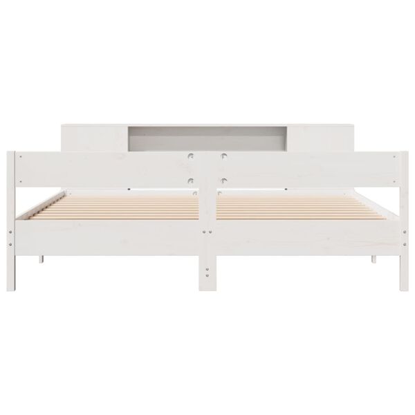 vidaXL Cama con estanter&iacute;a sin colch&oacute;n madera maciza blanca 180x200 cm