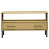 vidaXL Mesa de centro patas metal OSLO madera maciza marrón 85x50x45cm